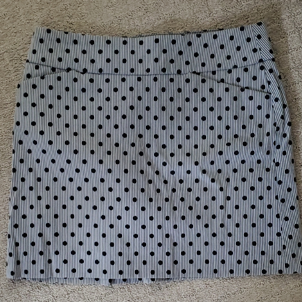 Charter Club Blue and White Striped Black Dots Pencil Skirt